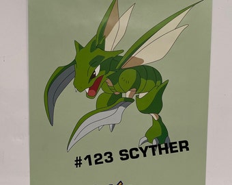 Original Promo Poster Nintendo Pokemon Scyther No.123, 1990's
