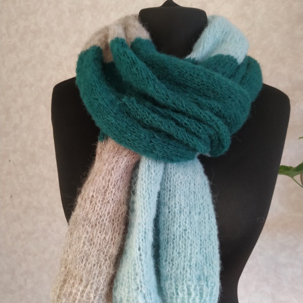 Very light and soft colorful hand knitted alpaca and silk scarf. Brushed alpaca silk scarf in three color. A great gift for your loved ones.