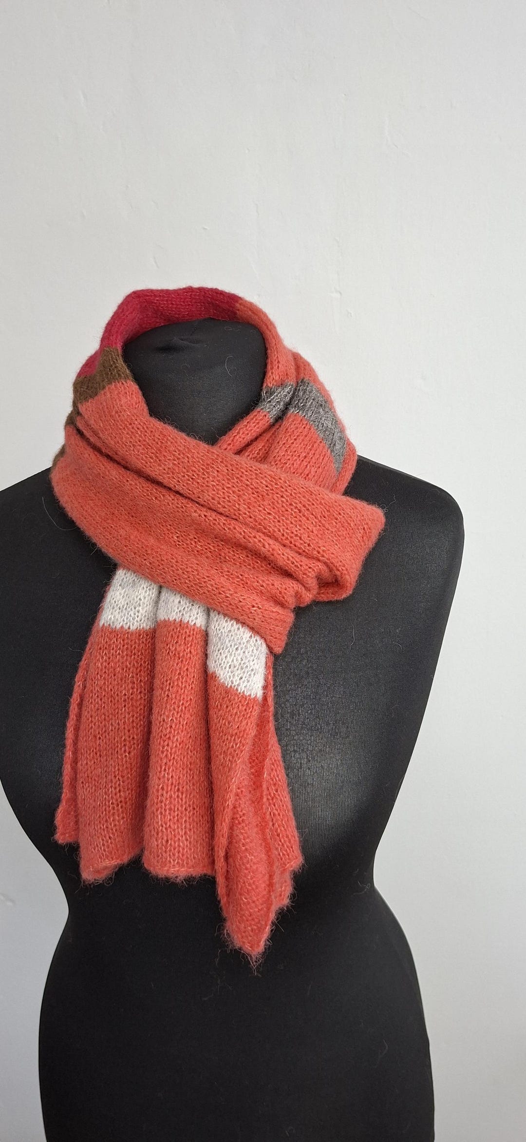 Alpaca Scarf in Color Blocks Hand Knitted Sustainable Zero Waste ...