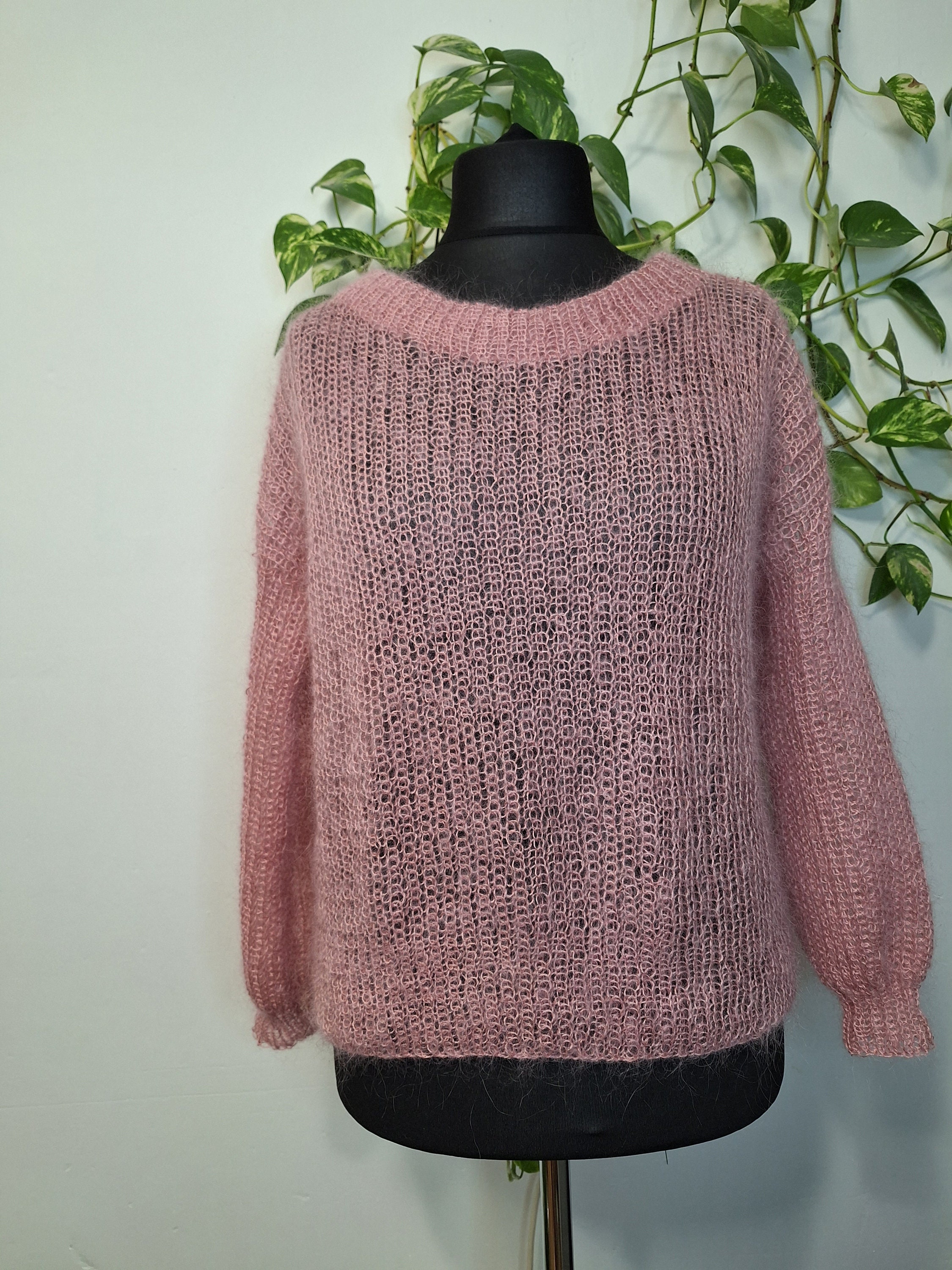 Valentine's Day Style Airy Light Pink Mohair Sweater. Hand Knitted M