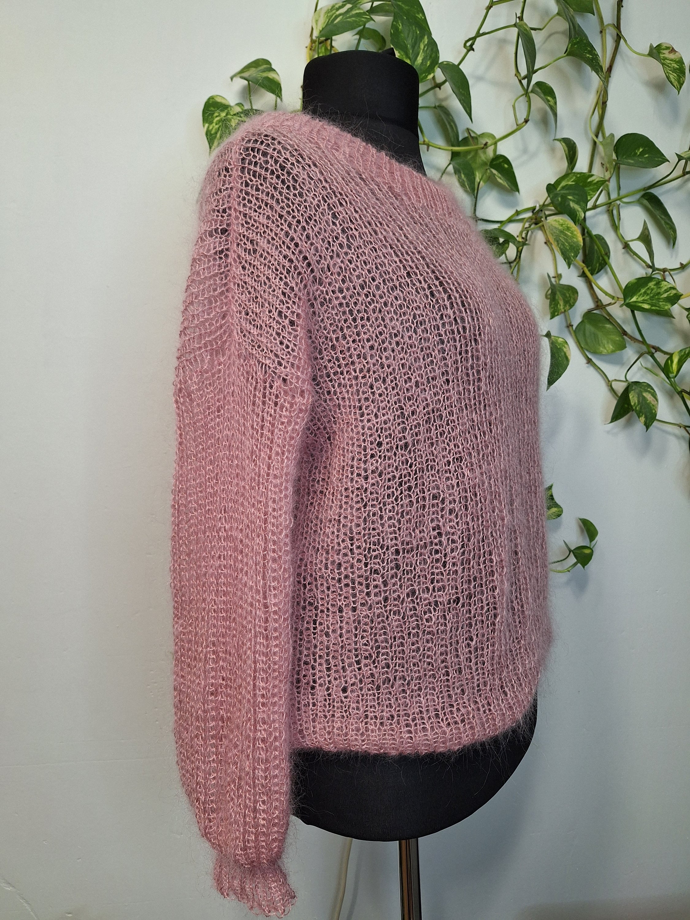 Valentine's Day Style Airy Light Pink Mohair Sweater. Hand Knitted M