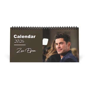 Zac Efron 2026 Desk Calendar | Premium Spiral Bound Celebrity Photo Calendar | High-Quality Fan Gift & Desk Décor