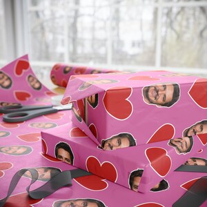 Pedro Pascal Pink Heart Gift Wrap Paper | Cute Actor Face Wrapping Paper | Fun Romantic Gift Wrap for Fans & Special Occasions image 4