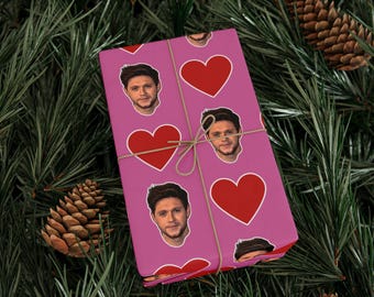 Niall Horan Pink Heart Gift Wrap Paper | Cute Singer Face Wrapping Paper | Fun Romantic Gift Wrap for Fans & Occasions