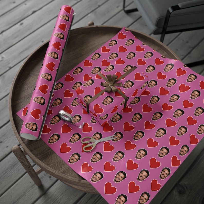 Pedro Pascal Pink Heart Gift Wrap Paper | Cute Actor Face Wrapping Paper | Fun Romantic Gift Wrap for Fans & Special Occasions image 5
