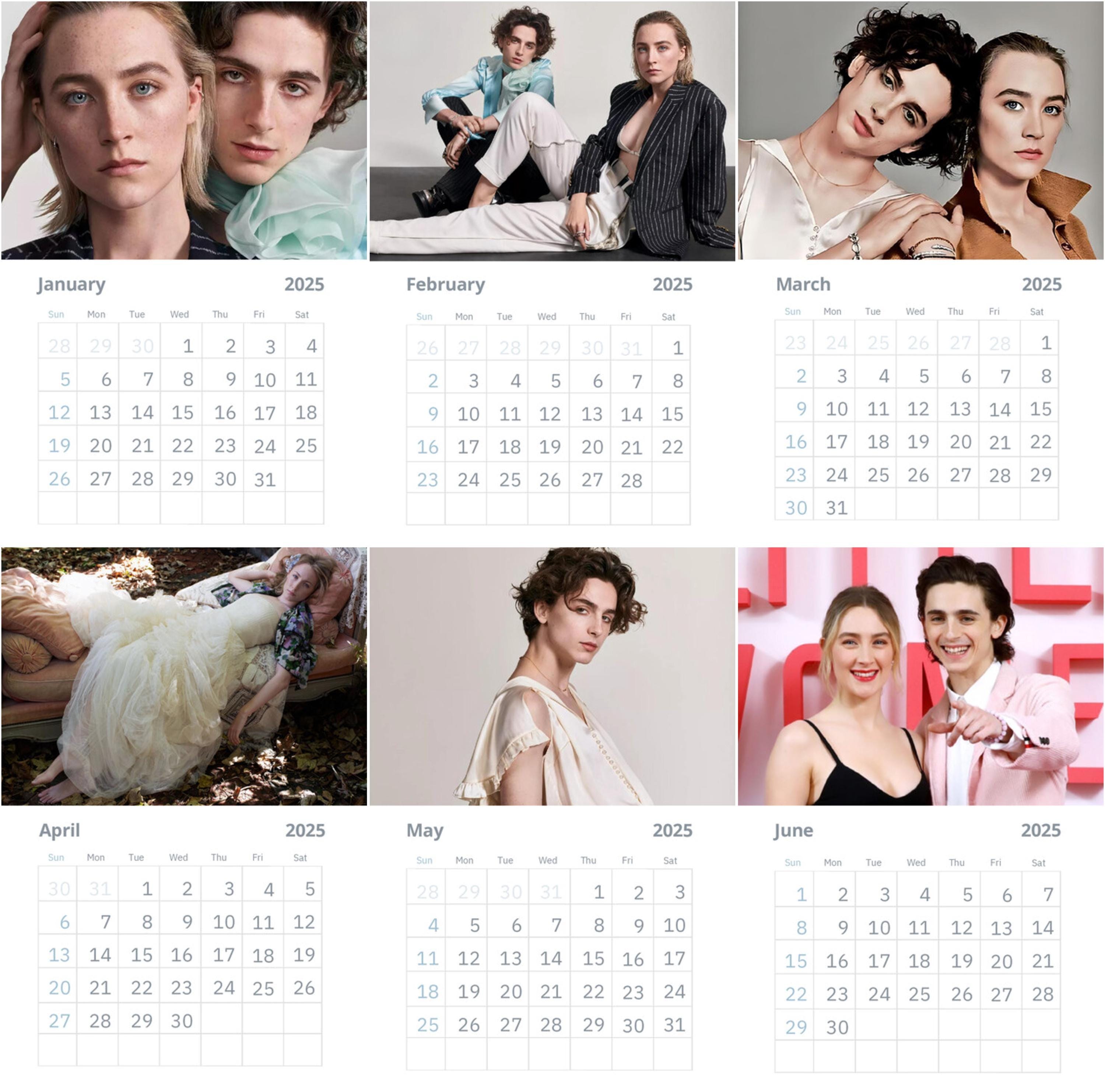 Saoirse Ronan & Timothée Chalamet Wall Calendar 2025 Large, Fan Gift