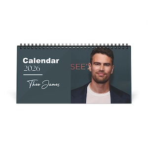 Theo James 2026 Desk Calendar | Premium Spiral Bound Celebrity Photo Calendar | High-Quality Fan Gift & Desk Décor