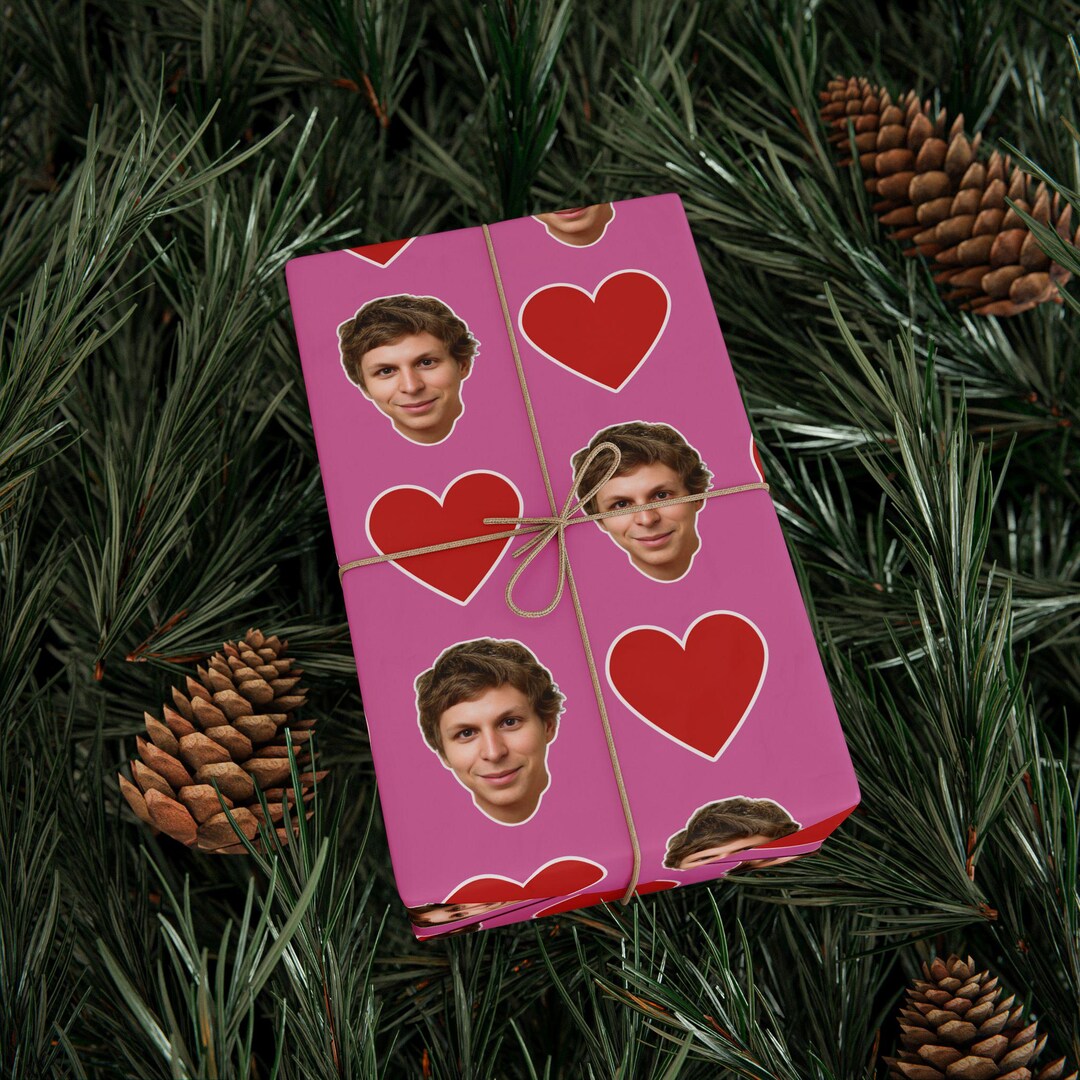 Michael Cera Pink Heart Gift Wrap Paper | Cute Actor Face Wrapping ...