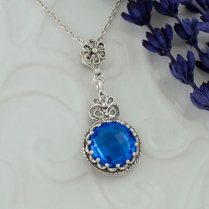 Blue Quartz Round Silver Pendant Necklace, 925 Sterling Artisan Handcrafted Filigree Dainty Necklace Women Jewelry