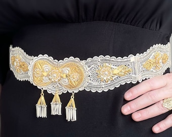 18k Gold Accented Filigree Antique Bridal Belt, 925 Sterling Silver Filigree Art Adjustable Bridal Belt, ONE OF A KIND