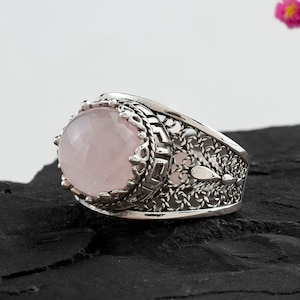Quartz Silver Mythological Meander Greek Ring, Sterling Silver Artisan Made Filigree Women Greek Key Statement Ring, Ancient Greek Ring