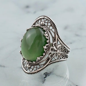 Serpentine Silver Gothic Women Filigree Ring, 925 Sterling Silver Artisan Handmade Edwardian Oval Floral Statement Ring, Goth Cocktail Ring