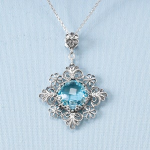Sky Blue Topas 925 Sterling Silber Boho Anhänger Handwerker Handgefertigte Filigrane Floral Echter Edelstein Frauen Schmuck Halskette