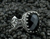 アクセサリー reebow Black Spinel Gemstone Silver Ring, Bold Boho Statement Ring