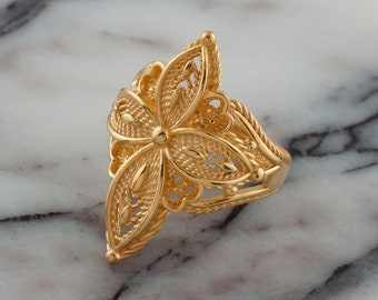 Gold Plated Silver Style Boho Cross Ring, 925 Sterling Silver Artisan Handmade Filigree Unisex Cross Ring, Religious Jewelry