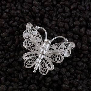 Sterling Silver Butterfly Filigree Brooch: Handmade Antique Style Pin