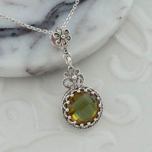 Alexandrite Round Silver Pendant Necklace, 925 Sterling Artisan Handcrafted Filigree Dainty Necklace Women Jewelry