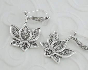 Handmade Sterling Silver Lotus Flower Earrings Handmade Sterling Silver Lotus Flower Earrings