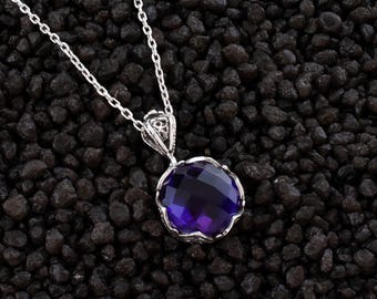 Amethyst Sterling Silver Pendant Necklace, Gothic Filigree, February Birthstone
