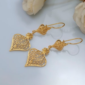 Gold Plated / 925 Sterling Silver Artisan Handcrafted Filigree Earrings Women Handmade Floral Leaf Design Jewelry