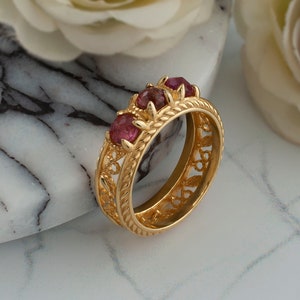 Tourmaline Silver Filigree Wide Eternity Band Ring, 925 Sterling Silver Artisan Made 7mm Wide Ring