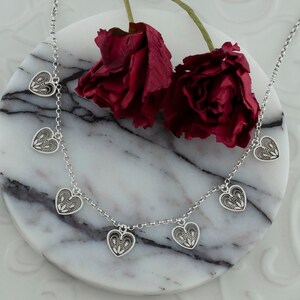 Silver Minimalist Tiny 7 Heart Charm Necklace Pendant, 925 Sterling Artisan Handcrafted Filigree Delicate Lover Necklace Dainty Jewelry