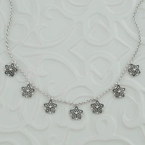 Silver Minimalist Floral Charm Necklace Pendant, 925 Sterling Artisan Handcrafted Filigree Delicate Flower Necklace Dainty Jewelry
