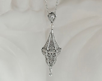 Sterling Silver Gothic Victorian Pendant Necklace, Goth Dome Charm Pendant, Artisan Handmade Filigree Boho Designer Women Pendant Necklace