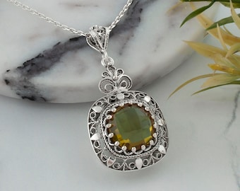 Alexandrite Gemstone Silver Boho Pendant Necklace, 925 Sterling Artisan Made Filigree, Color Changing Gemstone Goth Woman Handmade Jewelry