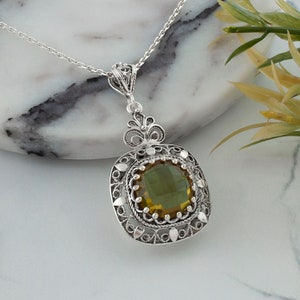 Alexandrite Gemstone Silver Boho Pendant Necklace, 925 Sterling Artisan Made Filigree, Color Changing Gemstone Goth Woman Handmade Jewelry