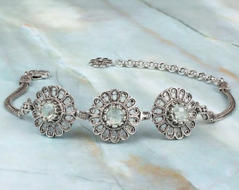 Prasiolite Genuine Gemstones Silver Gothic Bracelet, 925 Sterling Silver Artisan Handmade Filigree Dainty Bracelet, Wedding Women Jewelry