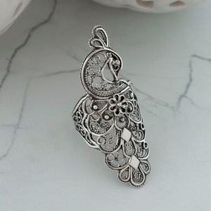 925 Sterling Silver Boho Style Peacock Ring, Artisan Made Handcrafted Filigree Women Peacock Cocktail Ring, Handmade Jewelry