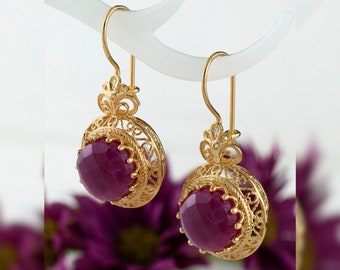Red Ruby Corundum and Smoky Quartz Earrings 14k Gold-plated Sterling Silver Red Ruby Corundum and Smoky Quartz Earrings 14k Gold-plated Sterling Silver