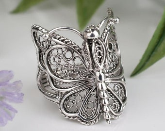 Silver Butterfly Ring 925 Sterling Silver Artisan Handcrafted Filigree Monarch Butterfly Ring Women Handmade Jewelry