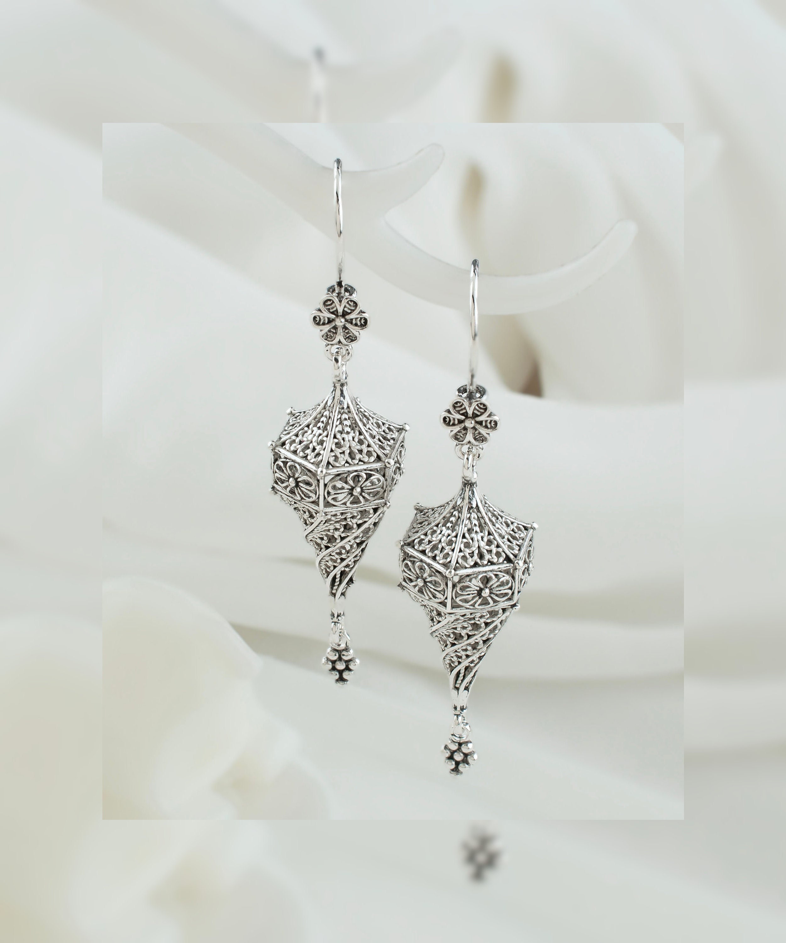 Boucles D'oreilles Pendantes Argent 925 Plaqué Or – Style Reine Filigrane 6.5cm