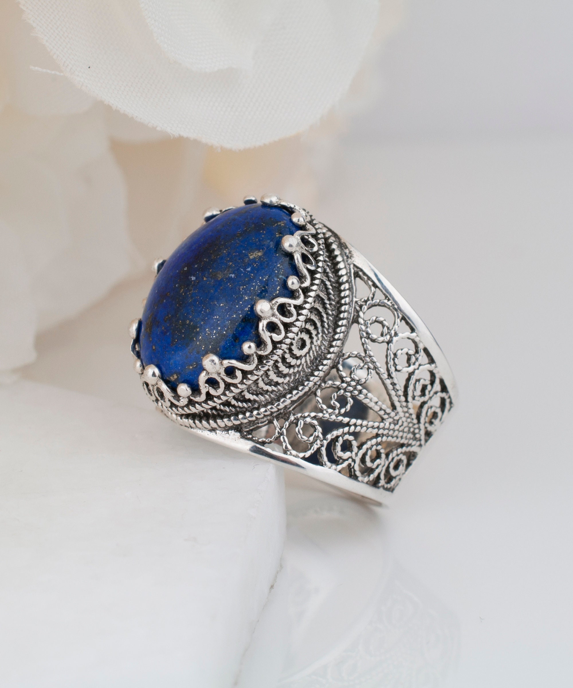 Natural Blue Lapis Lazuli Silver Ring 925 Sterling Silver