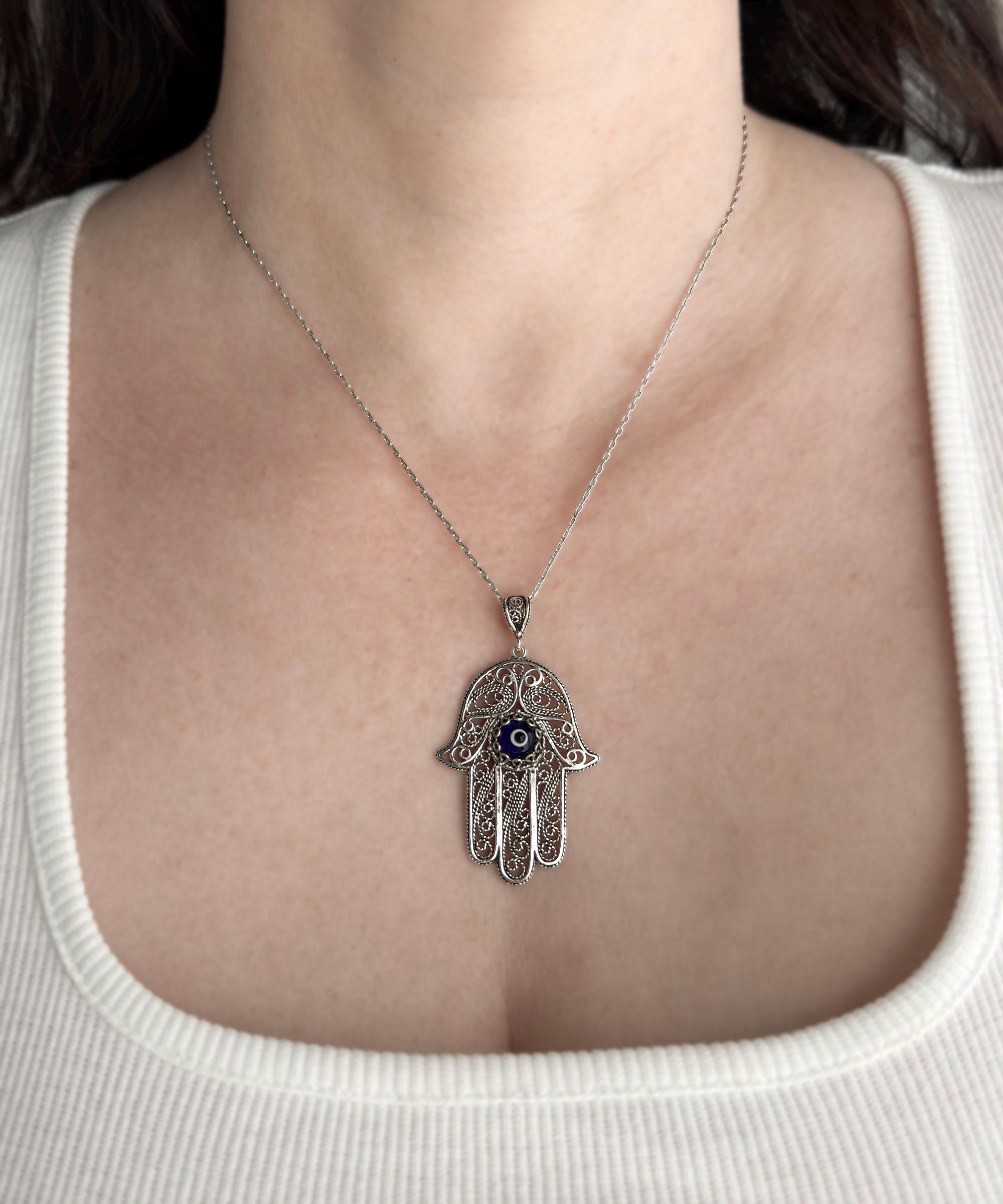 925 Sterling Silver Evil Eye Hamsa Necklace for Women Lucky Hand of Fatima Pendant Necklace for Girls Gifts for Her