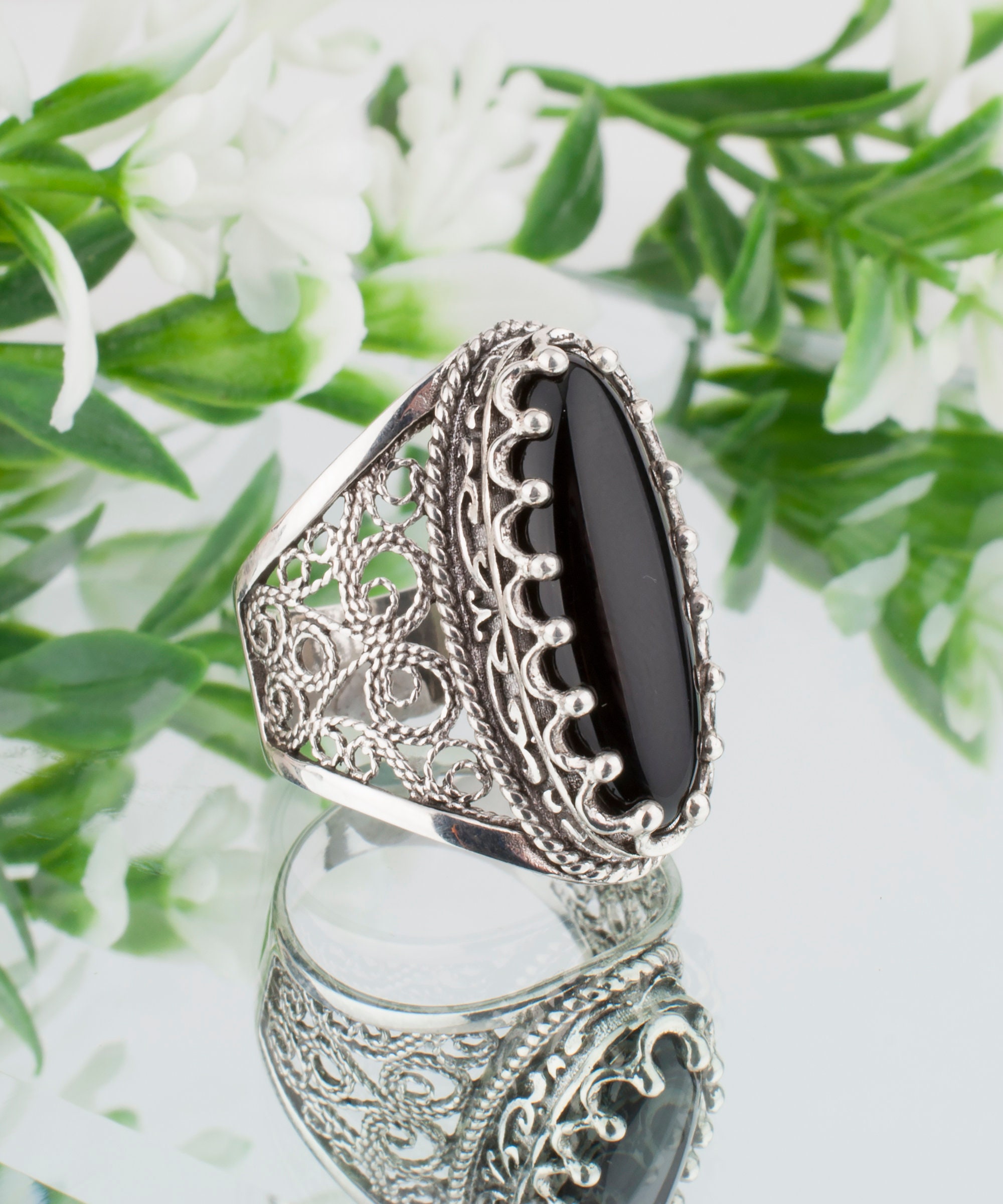 Lapis Lazuli Stone Silver Ring Oval Statement 925 Sterling