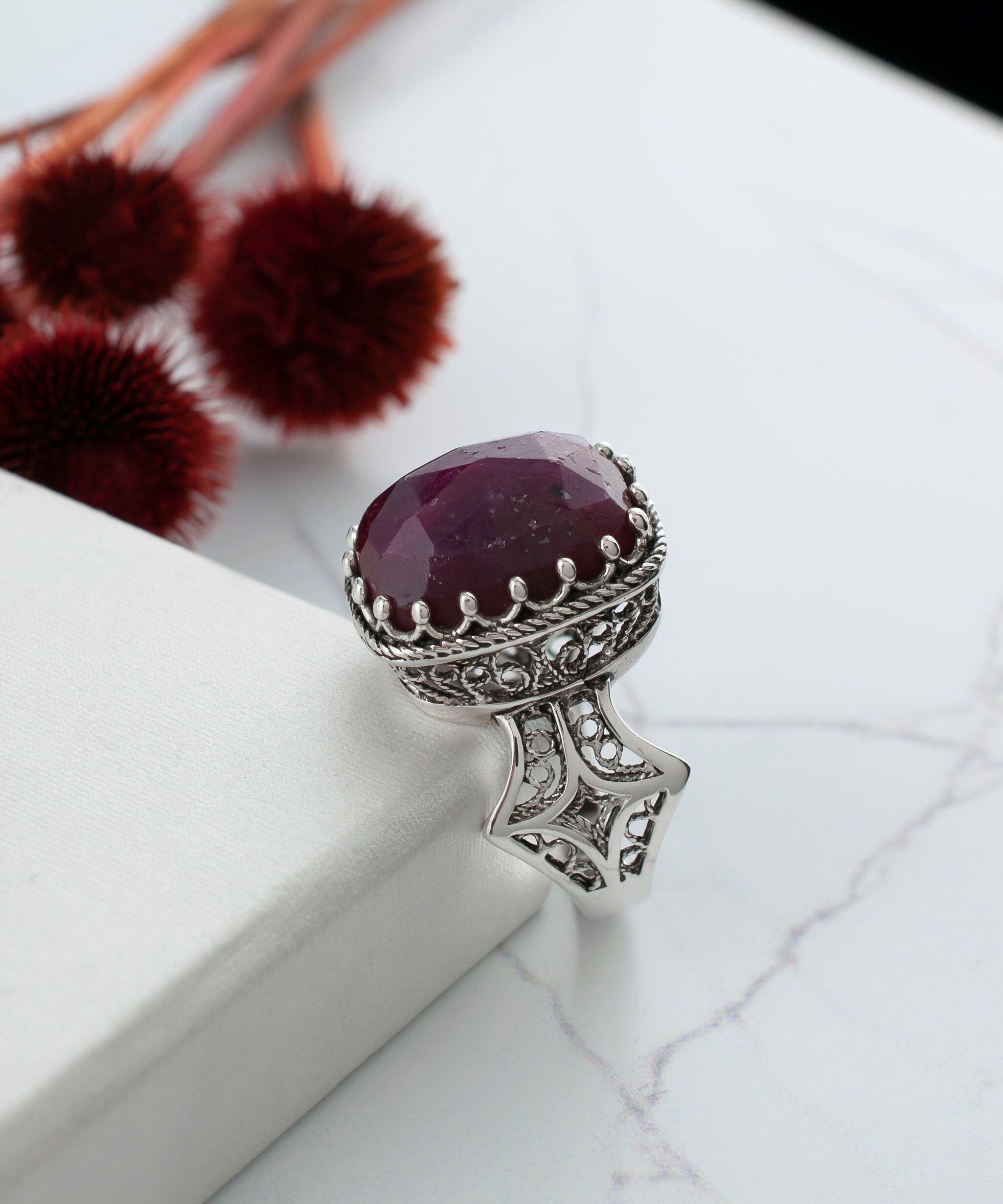 Black Spinel Gemstone Silver Ring, Bold Boho Statement Ring