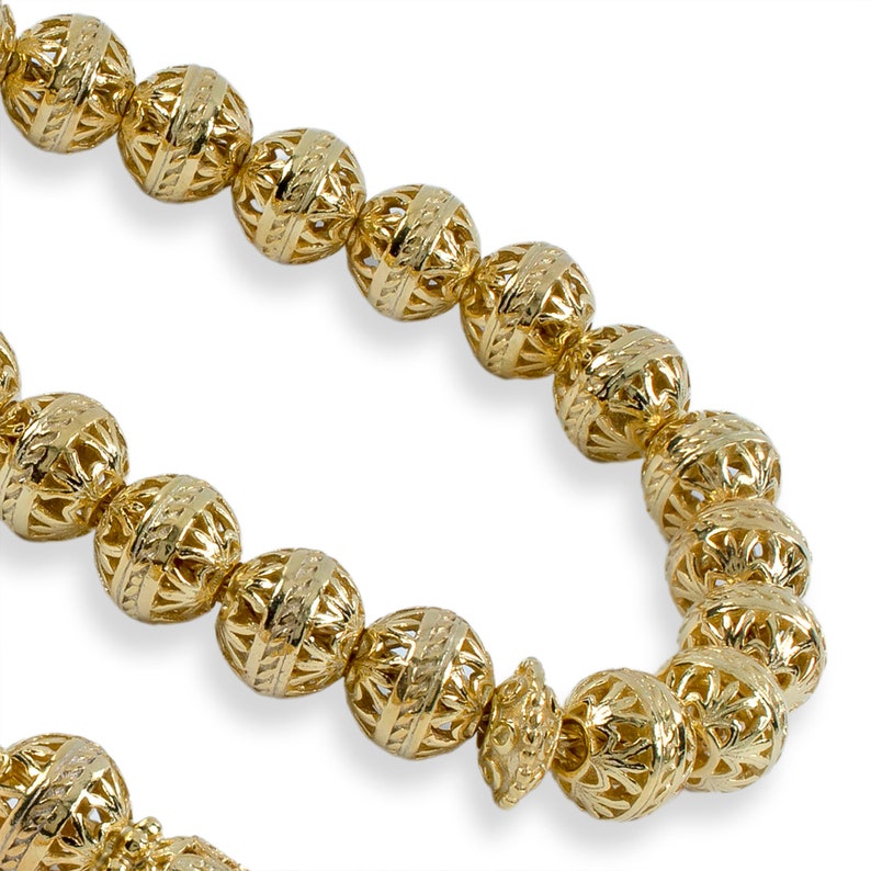 Gouden filigraan handgemaakte tasbeeh, tasbih, misbaha, moslimrozenkrans, sibha, tesbih, sterlingzilver gebed 7 mm 33 stuks ronde zorgkralen afbeelding 5