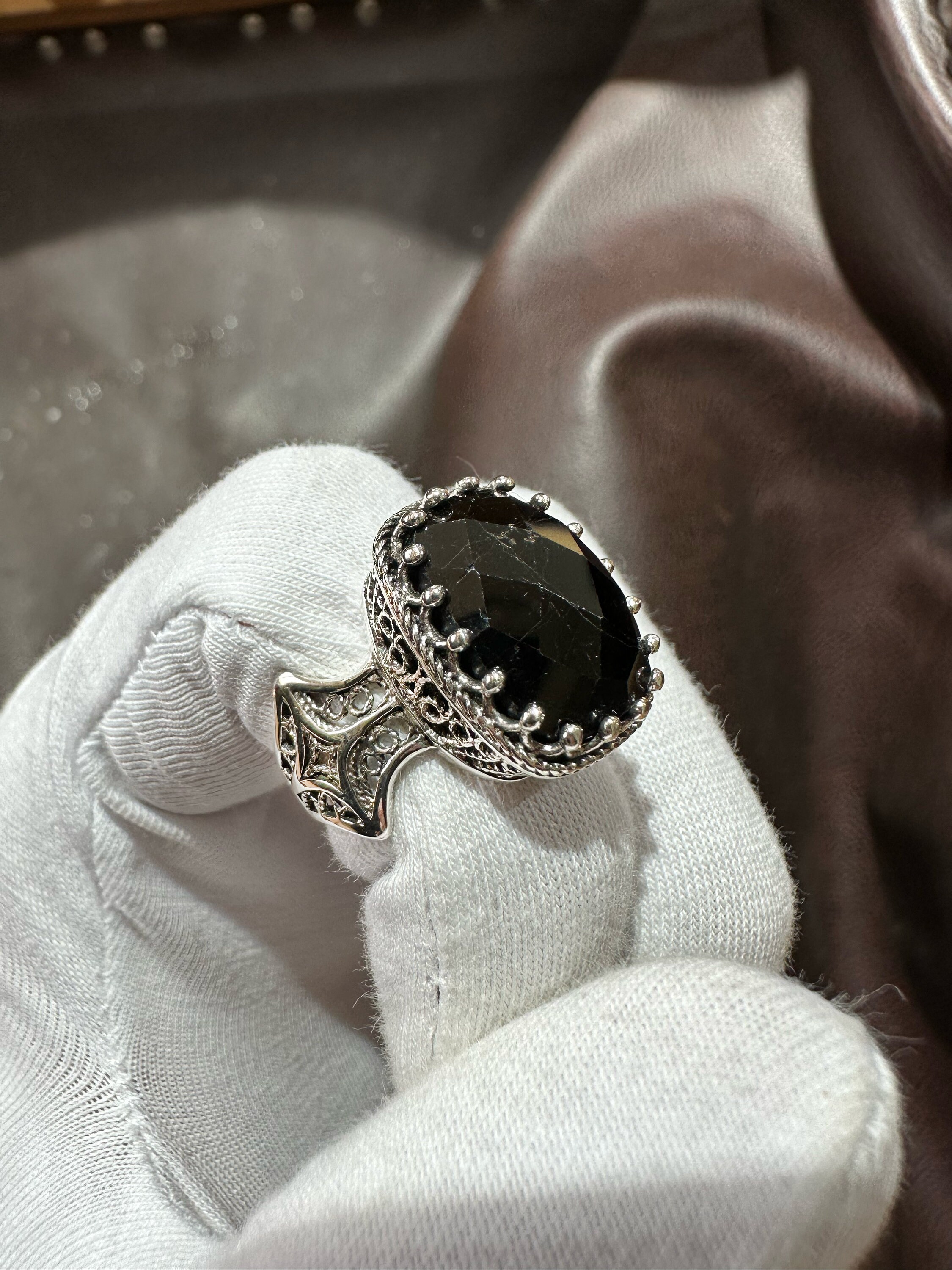 Black Spinel Silver Large Stone Jewelry Set, 925 Sterling