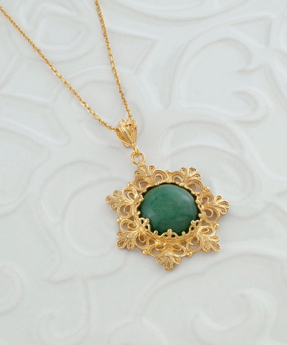 Gold Turquoise Boho Floral Silver Pendant Necklac… - image 7