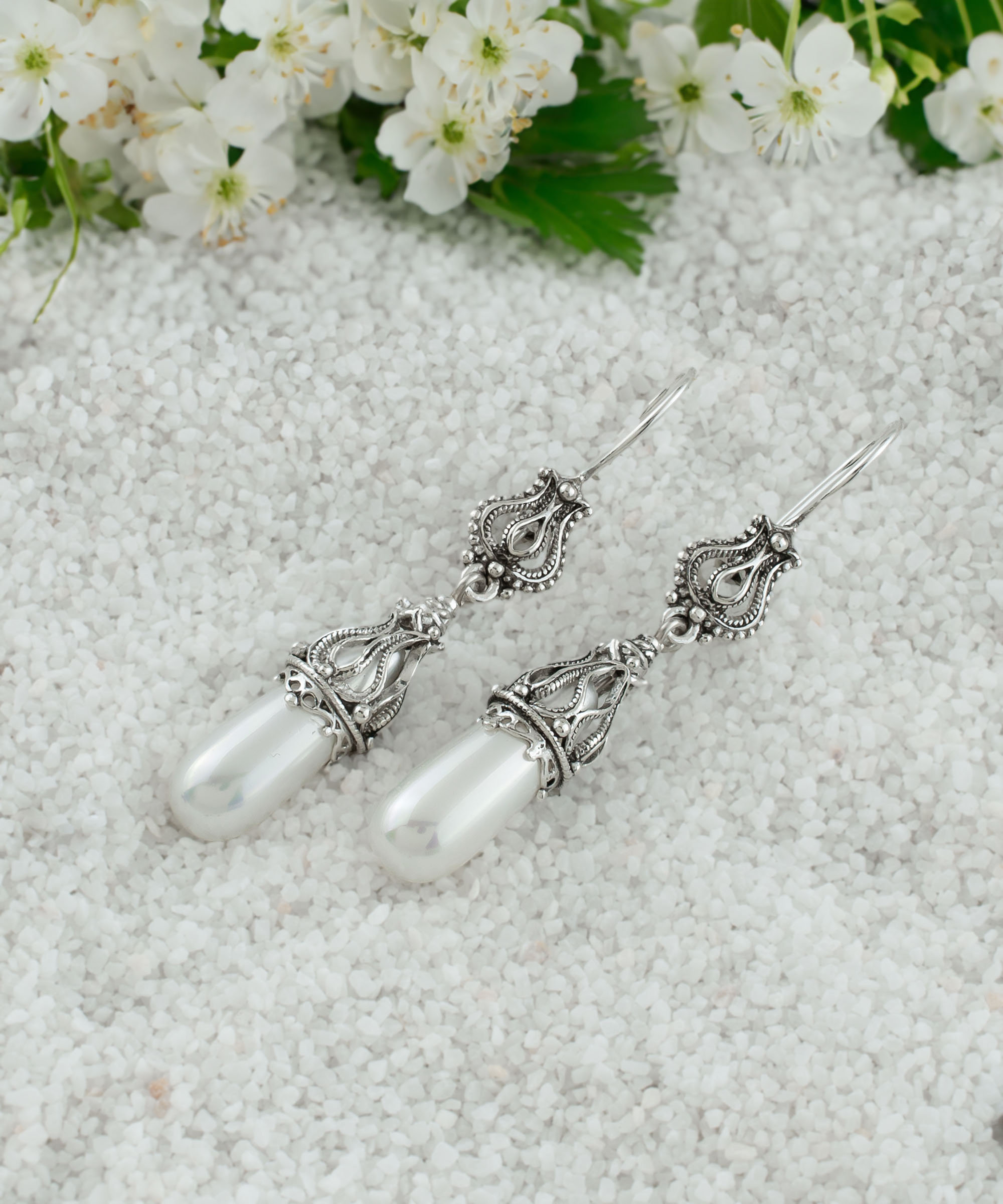 Orecchini Di Perle Donna In Argento 925 Con Zirconia - VONALA, Gioielli A Forma Di Cuore E Foglia, Regalo Per Sposa
