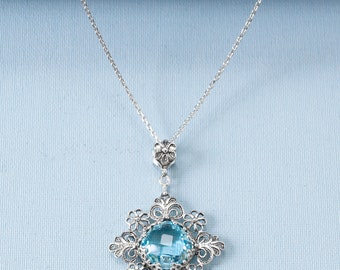[韓国人気ジュエリー] nff blue stone silver necklace Iridescent Blue Stone Necklace- 925 Sterling Silver Water