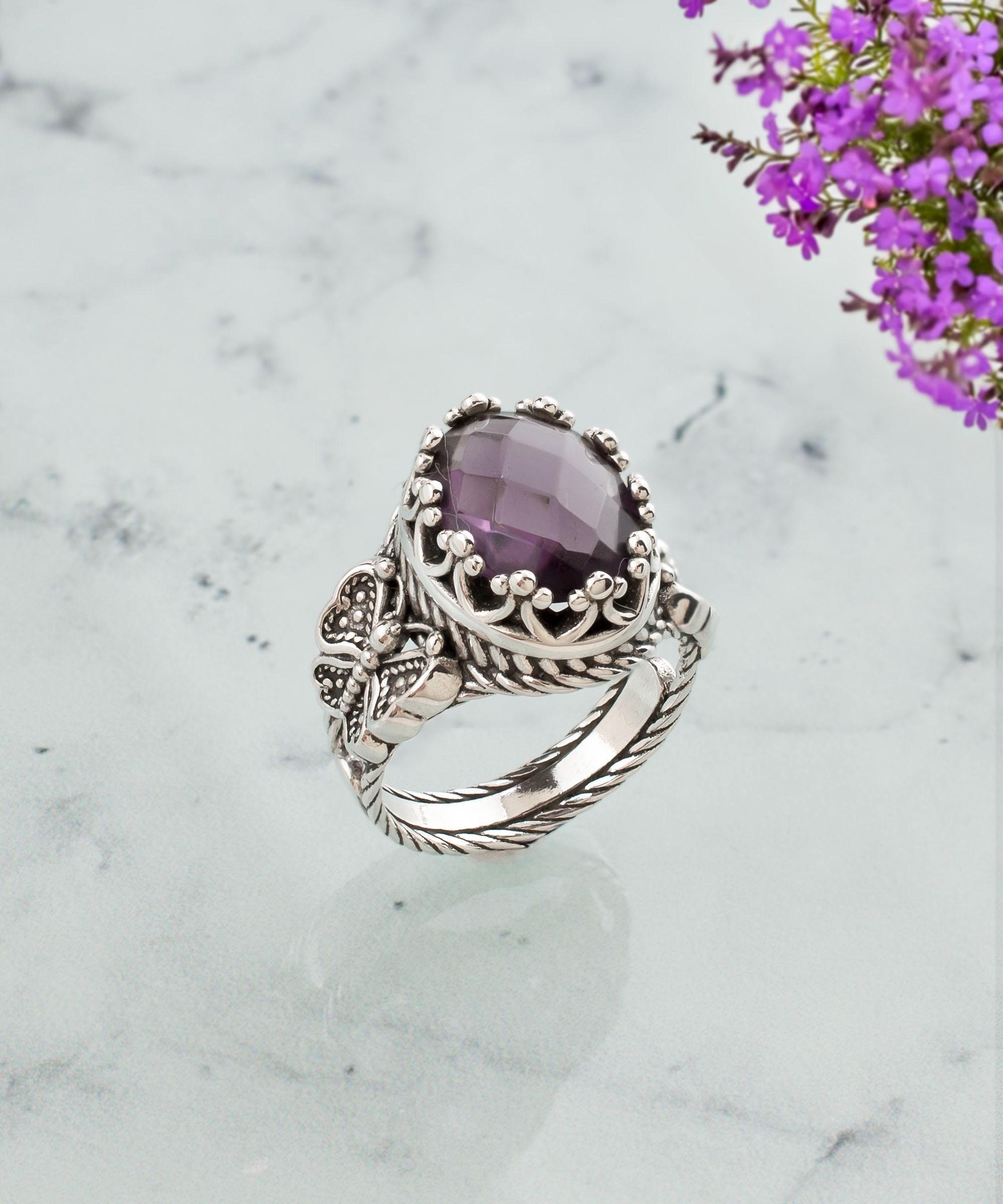 Bague Papillon En Argent Massif 925 Et Améthyste - Taille 60 - Modèle BA-AR-63 - Neuf Avec étiquettes