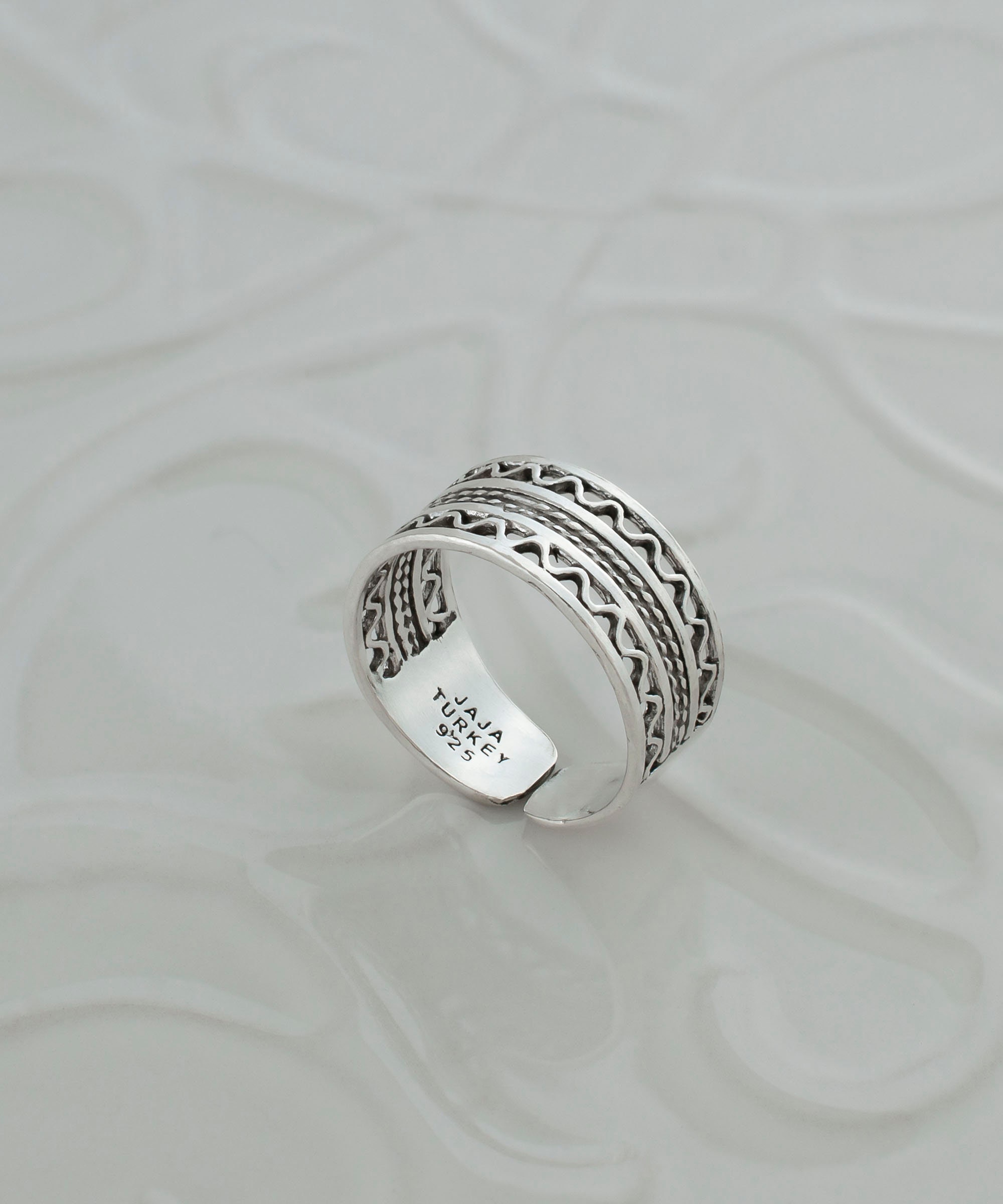 Sterling Silver Wide Nordic Midi Band Ring, Artisan Made