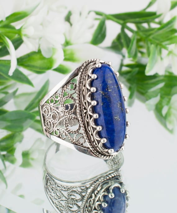 アクセサリー Vintage silver lapis lazuli Stone ring Lapis Lazuli Ring in Sterling Silver Ring Vintage Stone