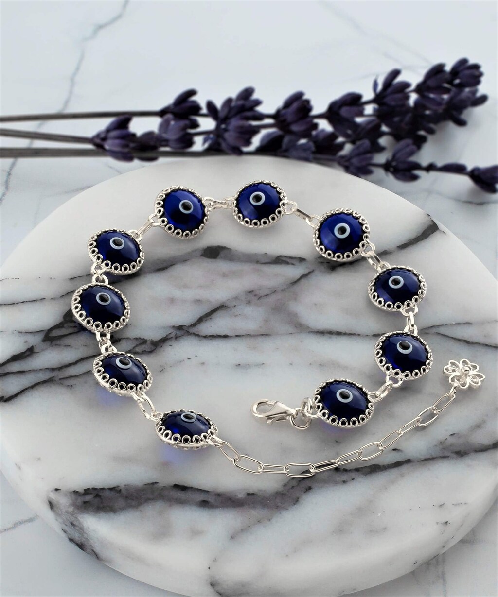 Bracciale Portafortuna Bling Jewelry Con Occhio Di Vetro Rosso Turco, Perline Opache, Argento 925, Lunghezza 7,5 Pollici, Per Donne