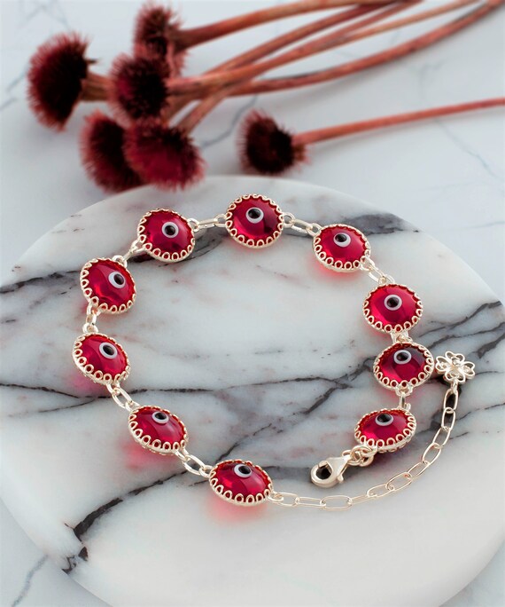 Set di 6 braccialetti con perline per occhi malvagi, con amuleto portafortuna rosso, braccialetto regolabile per donne e uomini, ragazzi e ragazze, Resina