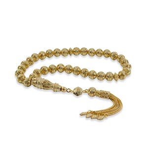 Gouden filigraan handgemaakte tasbeeh, tasbih, misbaha, moslimrozenkrans, sibha, tesbih, sterlingzilver gebed 7 mm 33 stuks ronde zorgkralen afbeelding 2
